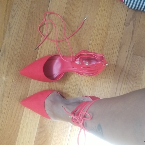❤Sexy Red Pointed Toe Lace up Heels Size 10 - Picture 2 of 10
